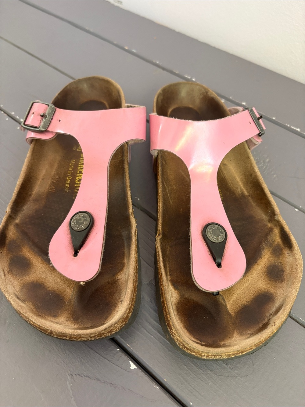 Birkenstock Pink Thong Sandals with Buckle Detail